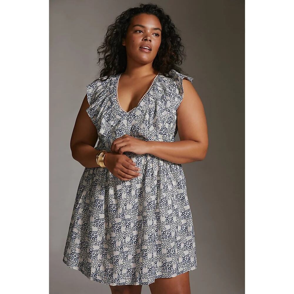 Anthropologie V-Neck Plunge Tunic Mini Dress Womens Size XL Blue White Black NWT - Picture 4 of 14